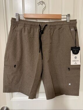 NWT Kenneth Cole Men's Khaki Heather Active Drawstring Cargo Shorts